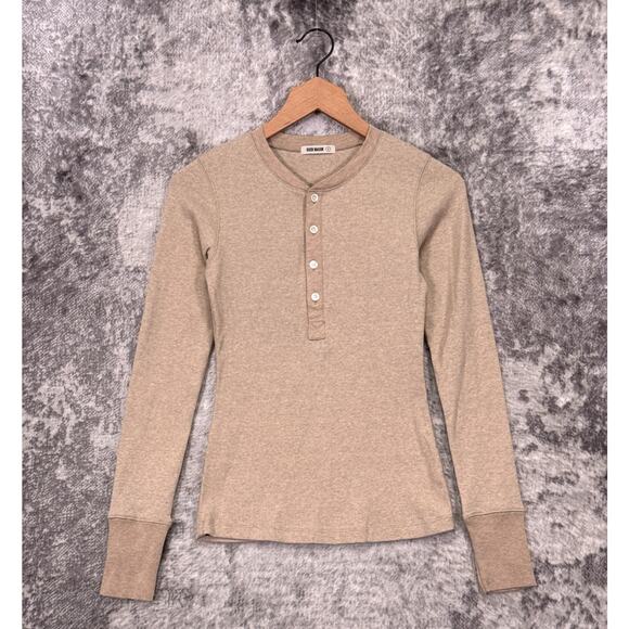 Buck Mason Beige Long Sleeve Henley Top - Picture 1 of 8
